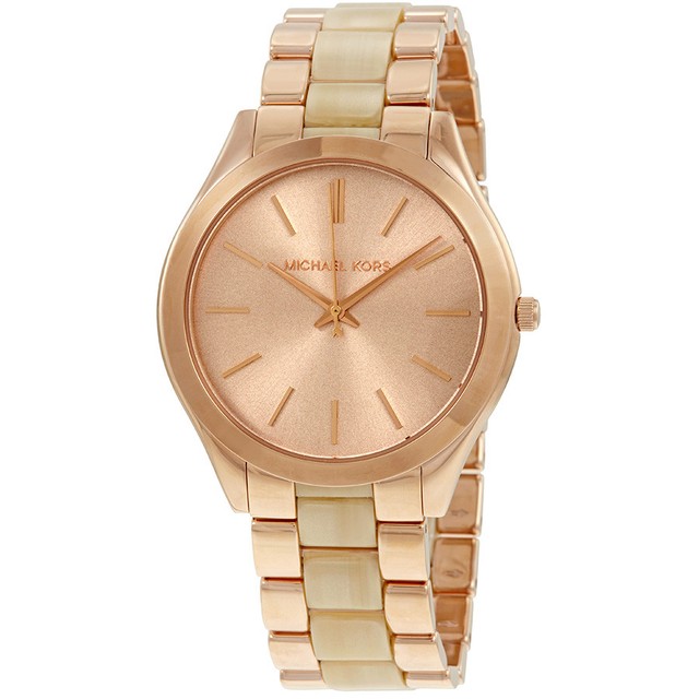 Michael Kors Women S Runway Rose Tone Acetate Steel Bracelet Watch Michael Kors Slim Runway Rose Gold Tone Las Watch Mk3714