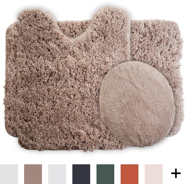 Taupe Super Plush Non Slip Bath Rug Set Bathroom Mat Soft Toilet Lavish Home 3 Piece Super Plush Non Slip Bath Mat Rug Set Taupe