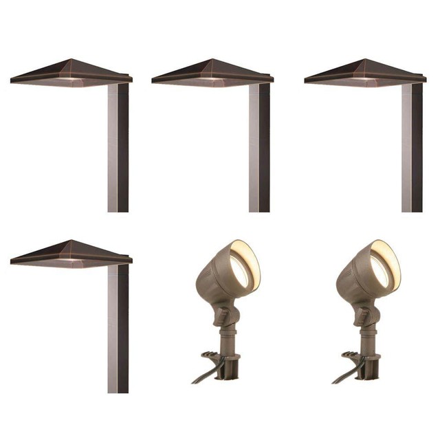 Hampton Bay Bronze Low Voltage Led Path Stake Light Set Outdoor Hampton Bay Outdoor Light Kit Low Voltage Integrated Led Bronze Aluminum 6 Pack