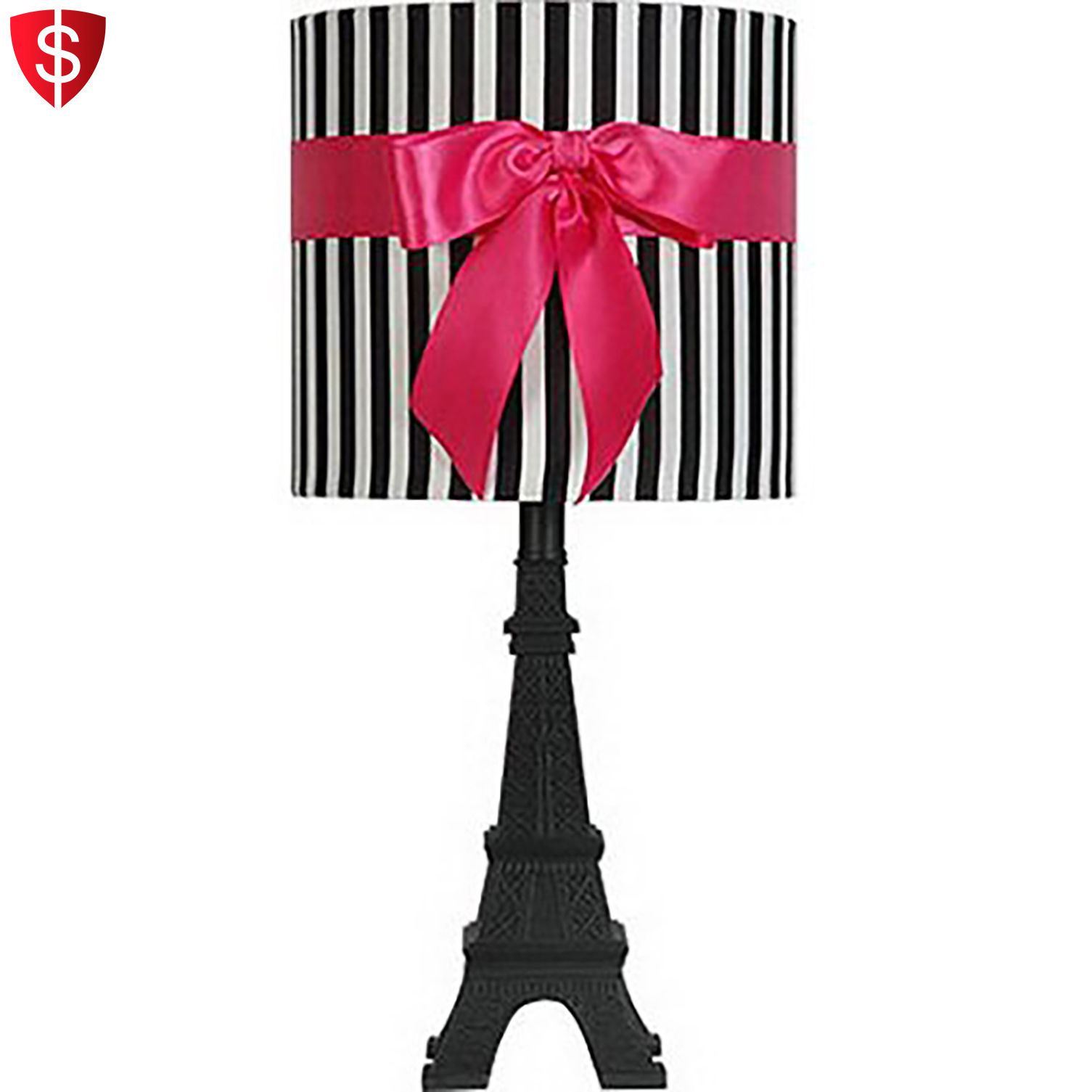Eiffel Tower Paris Lamp With Black White Shade Ribbon Accent Modern Picture 1 Of 12