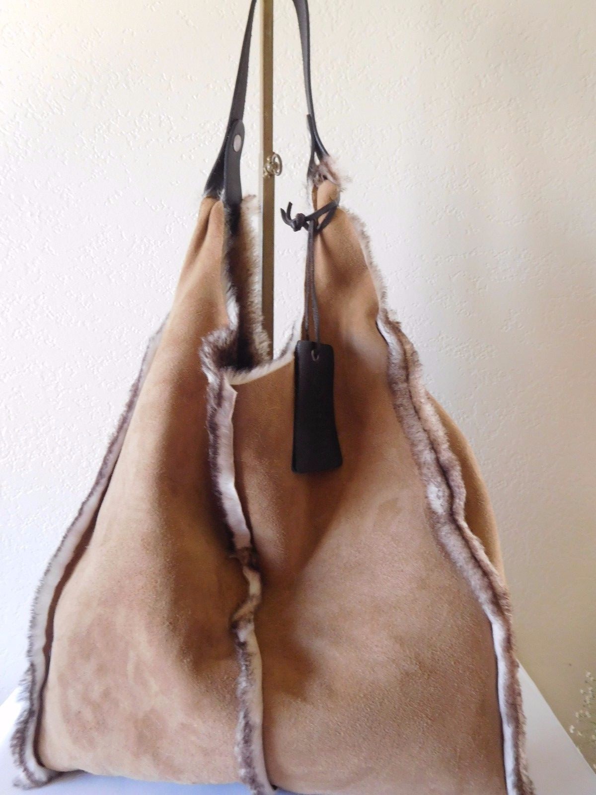 Rehard Italy Reversible Shearling Suede Leather Tote Handbag Purse Item 1 New Rehard Italy Reversible Shearling Suede Leather Tote Handbag Purse