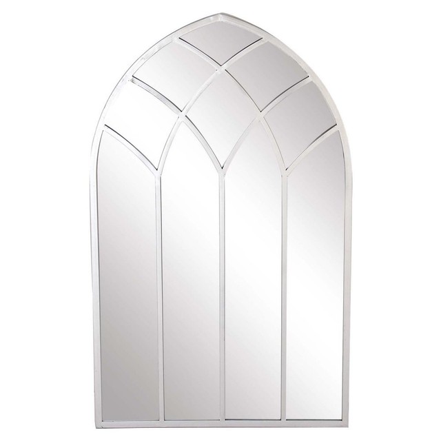 Uma Modern Silver Iron Framed Arched Window Wall Mirror 76968 Decmode Iron Framed Arched Window Wall Mirror 30w X 48h In