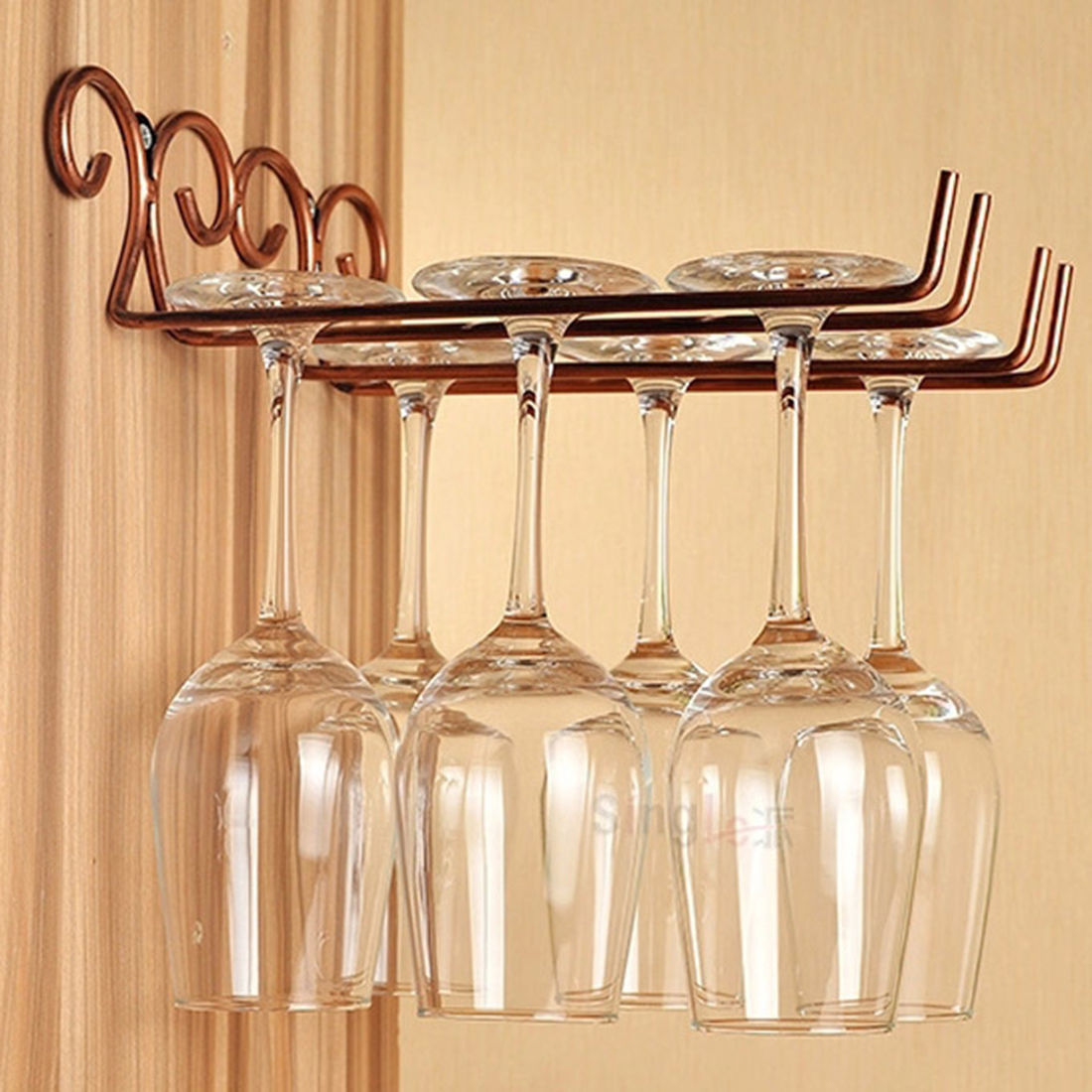 Wall Mount Stemware Hanging Wine Glass Rack Holder Hanger Bar Dining Picture 1 Of