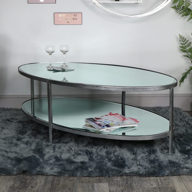 Large Antique Silver Oval Mirrored Coffee Table Modern Living Room Large Antique Silver Oval Mirrored Coffee Table Modern Living Room Furniture