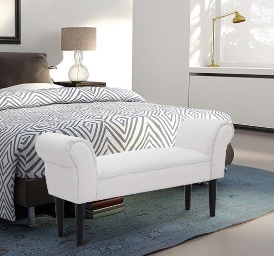 White Ottoman Bench Chaise Lounge Small Sofa Window Seat Hallway White Ottoman Bench Chaise Lounge Small Sofa Window Seat Hallway Living Room New