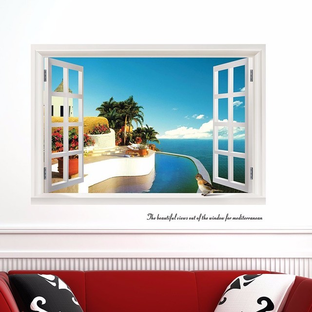 3d Beach Window View Removable Wall Decor Vinyl Decal Stickers Home 3d Beach Window View Removable Wall Decor Vinyl Decal Stickers Home Deco Art