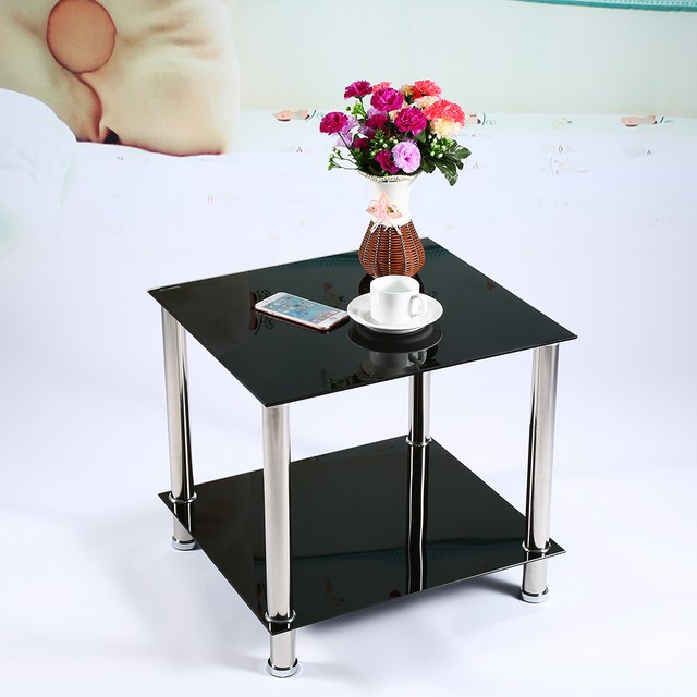 Small Black Square Steel Glass Coffee End Table Living Room Small Black Square Steel Glass Coffee End Table Living Room Furniture Set Decor