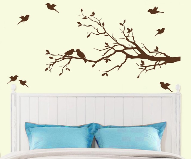 Tree Branch With 10 Birds Wall Decal Deco Art Sticker Mural In Dark Tree Branch With 10 Birds Wall Decal Deco Art Sticker Mural In Dark Brown