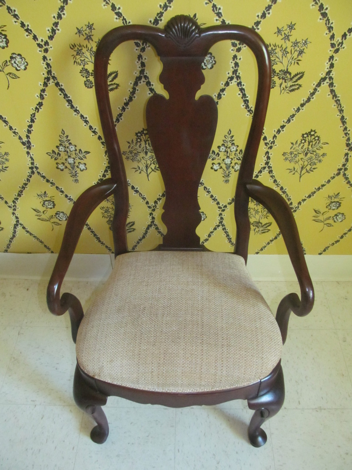 Ethan Allen Georgian Court Arm Chair Carved Queen Anne Cherry 11 Picture 1 Of 12