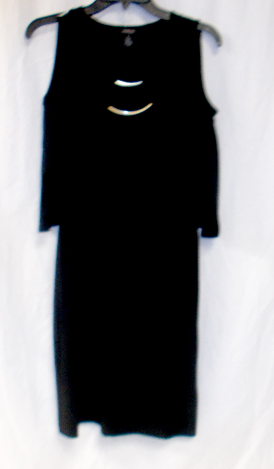Style Co Cold Shoulder Attached Gold Necklace Blouson Black Dress Picture 1 Of 2