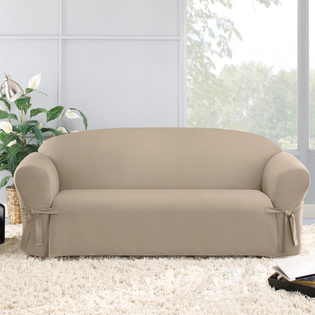 Sure Fit Clic Duck Washable Sofa Slipcover In Linen 100 Cotton Ebay Sure Fit Cotton Duck Sofa Skirted Slipcover