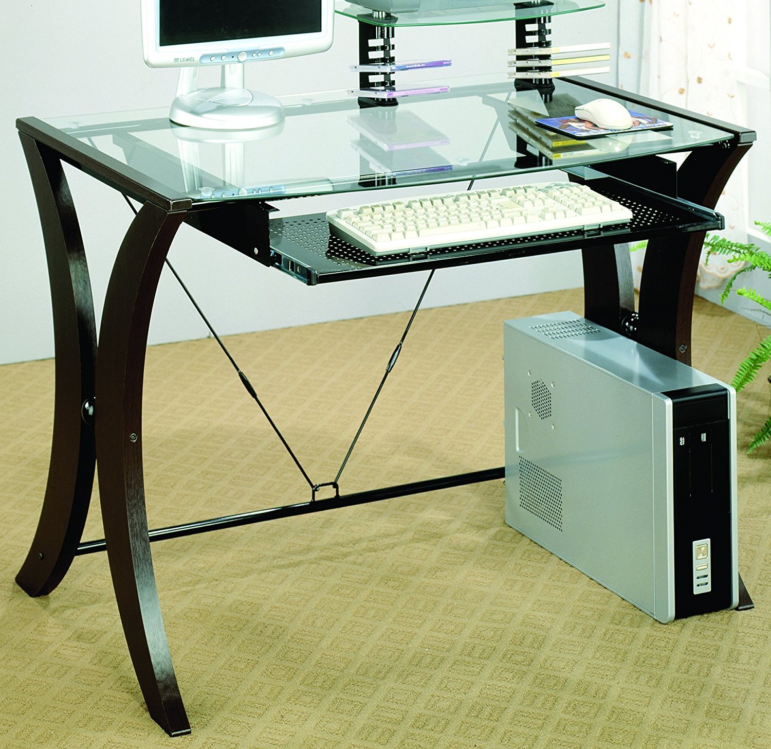 Coaster 800445 Division Table Desk With Glass Top Cappuccino Picture 1 Of