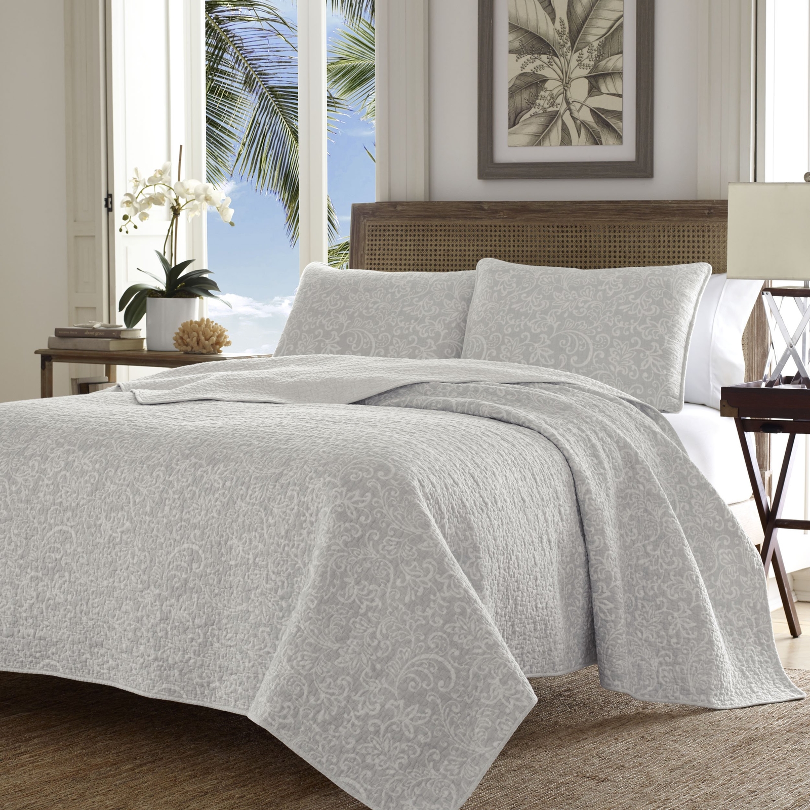 Tommy Bahama 220184 Gravel Gulch Rev Ersible Quilt Set Grey Yellow Picture 1 Of 4