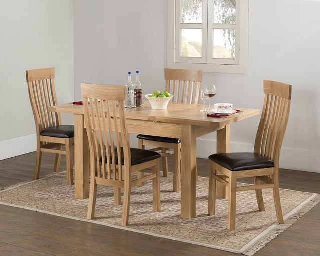 Valencia Solid Wood Chunky Oak Narrow Erfly Extending Dining Solid Chunky Oak Narrow Extending Dining Table 4 Chairs Valencia Range