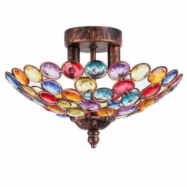 Minisun Chrome Multi Coloured Acrylic Flush Ceiling Light Fitting Vintage Bronze Retro Acrylic Flush Living Room Bedroom Ceiling Indoor Light