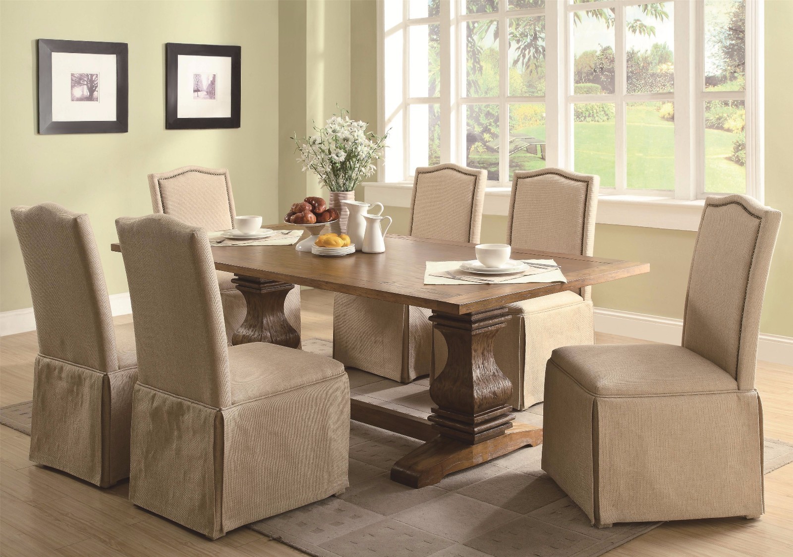 Coaster Parkins 7 Pc Dining Table 6 Parson Chairs W Skirt Picture 1 Of 3
