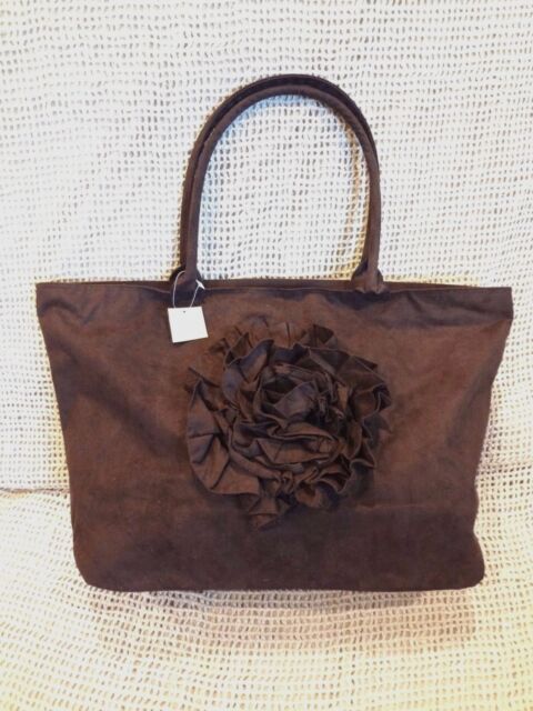 Murval Chocolate Brown Suede Style Rosette Handbag Tote Purse With Murval Chocolate Brown Suede Style Rosette Handbag Tote Purse New With Tag