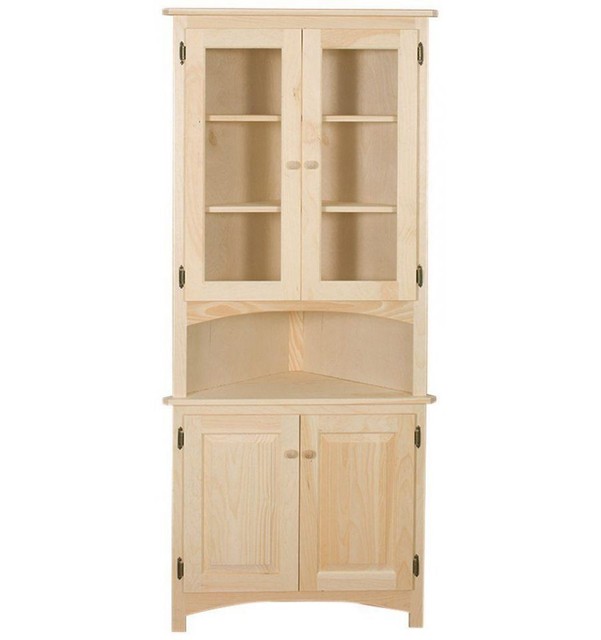 Amish Unfinished Solid Pine Corner Hutch China Cabinet Country Style Amish Unfinished Solid Pine Corner Hutch China Cabinet Country Handmade Wood