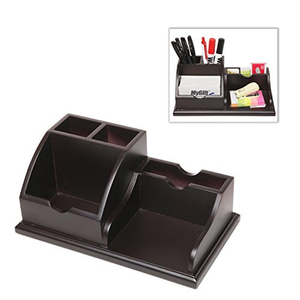 Mygift Wooden Desk Top Office Supply Organizer Caddy Pens Business Card Holder Picture 1 Of 4