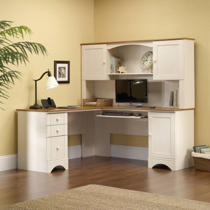 Sauder Harbor View Hutch For Corner Desk Antiqued White 403785