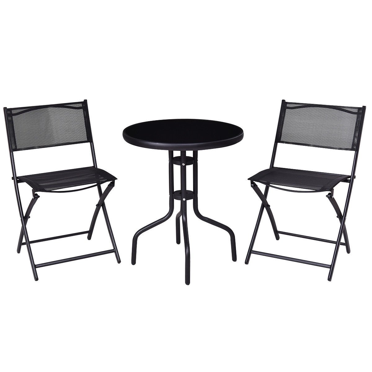 3 Pcs Bistro Set Garden Backyard Table Folding Chairs Outdoor Picture 1 Of 9