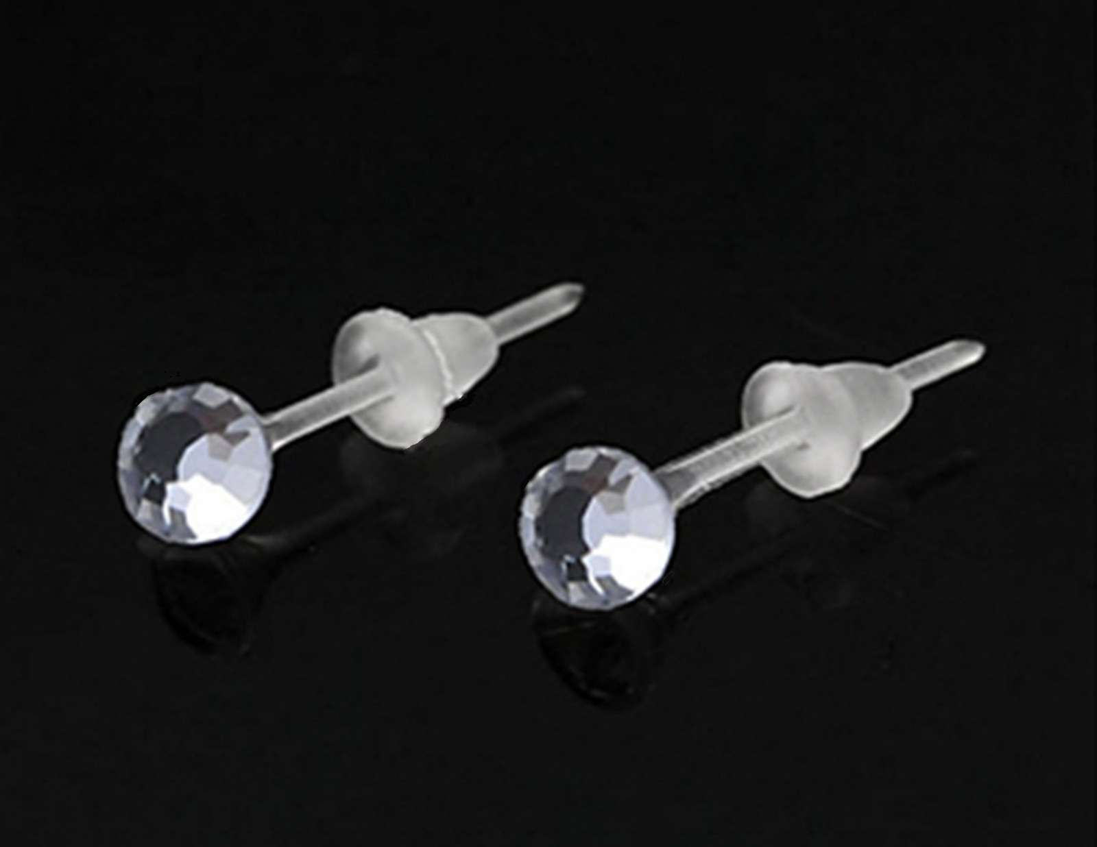5mm Clear Crystal Earrings Allergy Plastic Stem Back Stud Picture 1 Of 3