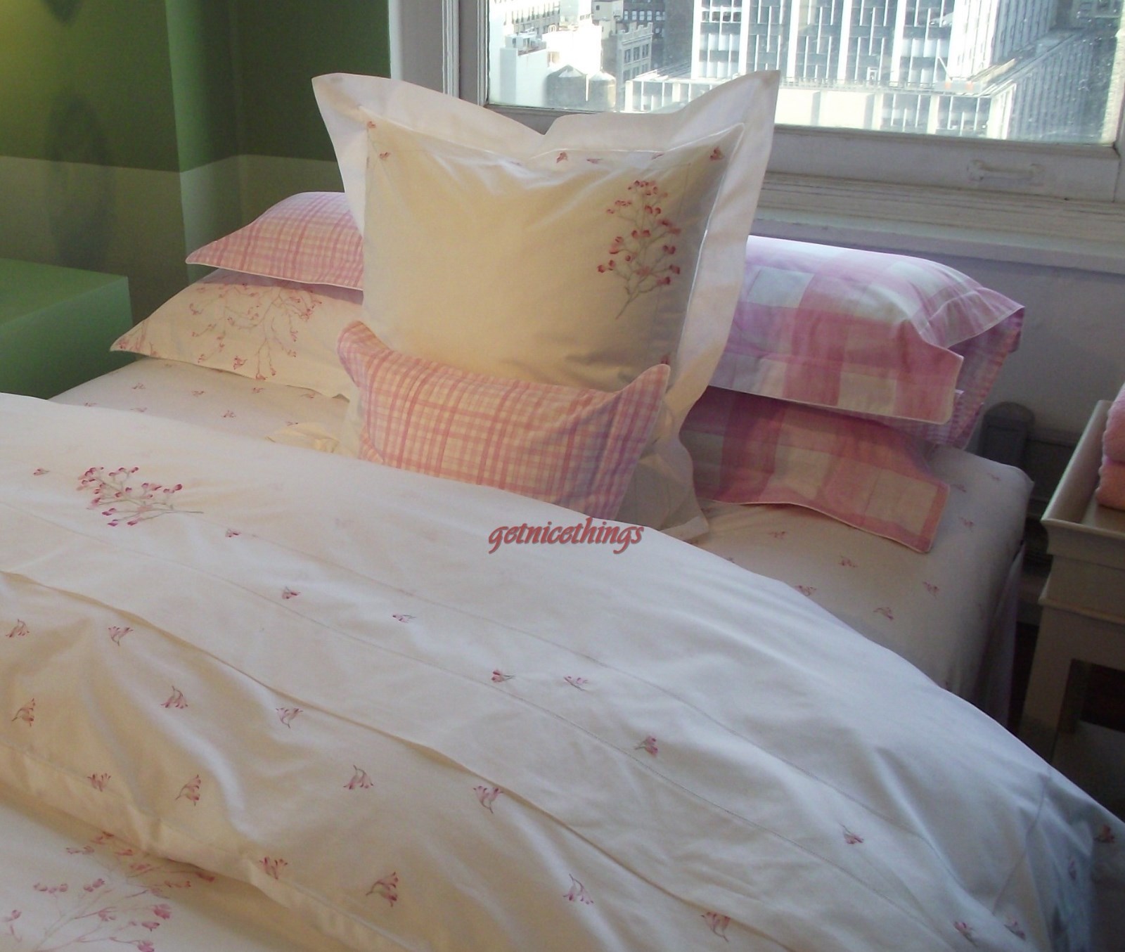 Yves Delorme Queen Duvet Cover Pink White Gingham Plein Air French Picture 1 Of 6