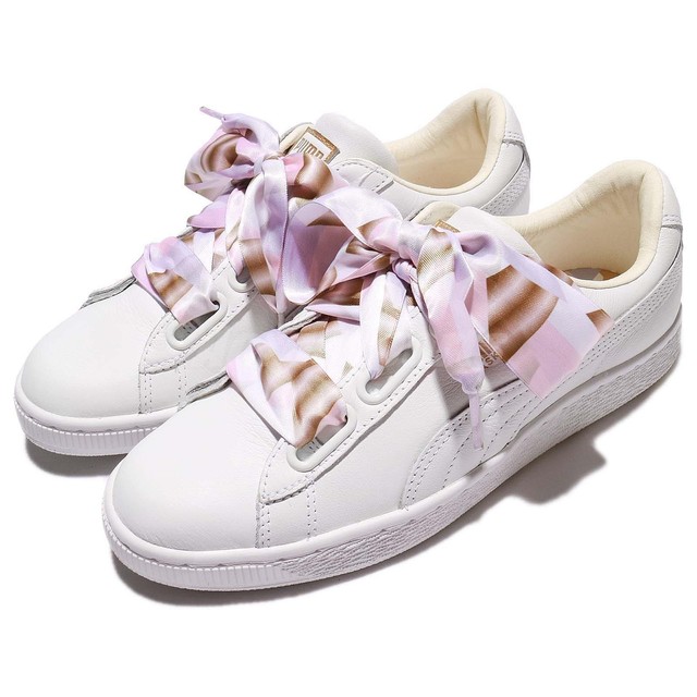 Puma Basket Heart Geo Camo Ribbon White Pink Women Shoes Sneakers 365673 01 Puma Basket Heart Geo Camo Ribbon White Pink Women Shoes Sneakers 365673 01