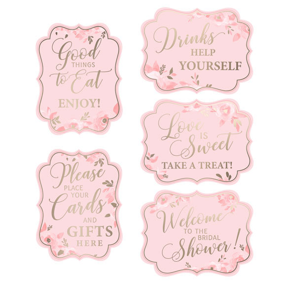 Lillian Rose Set Of 5 Pink And Gold Bridal Wedding Shower Signs Ebay