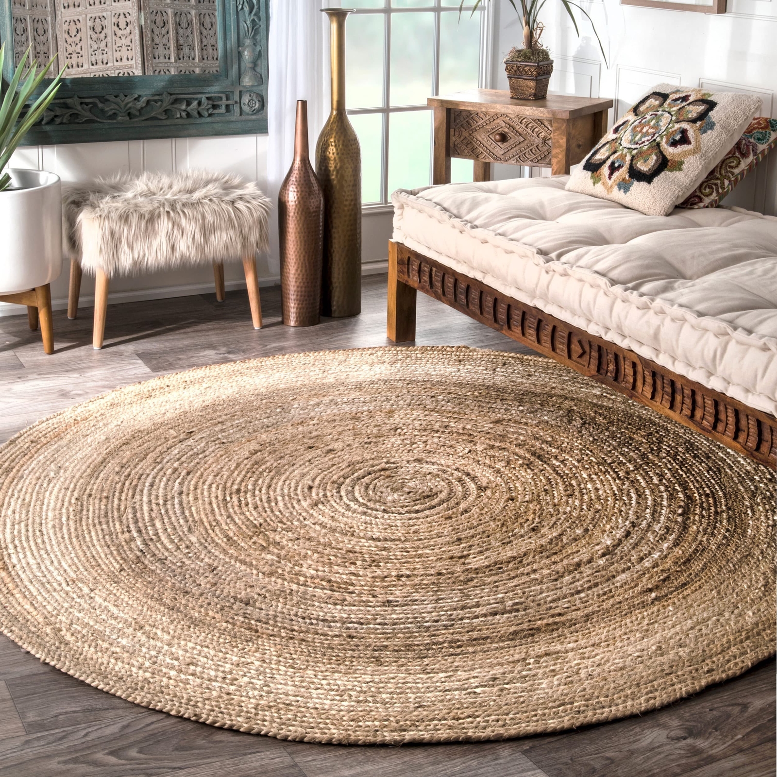 Nuloom Alexa Eco Natural Fiber Braided Reversible Round Jute Rug 6 Picture 1 Of 4