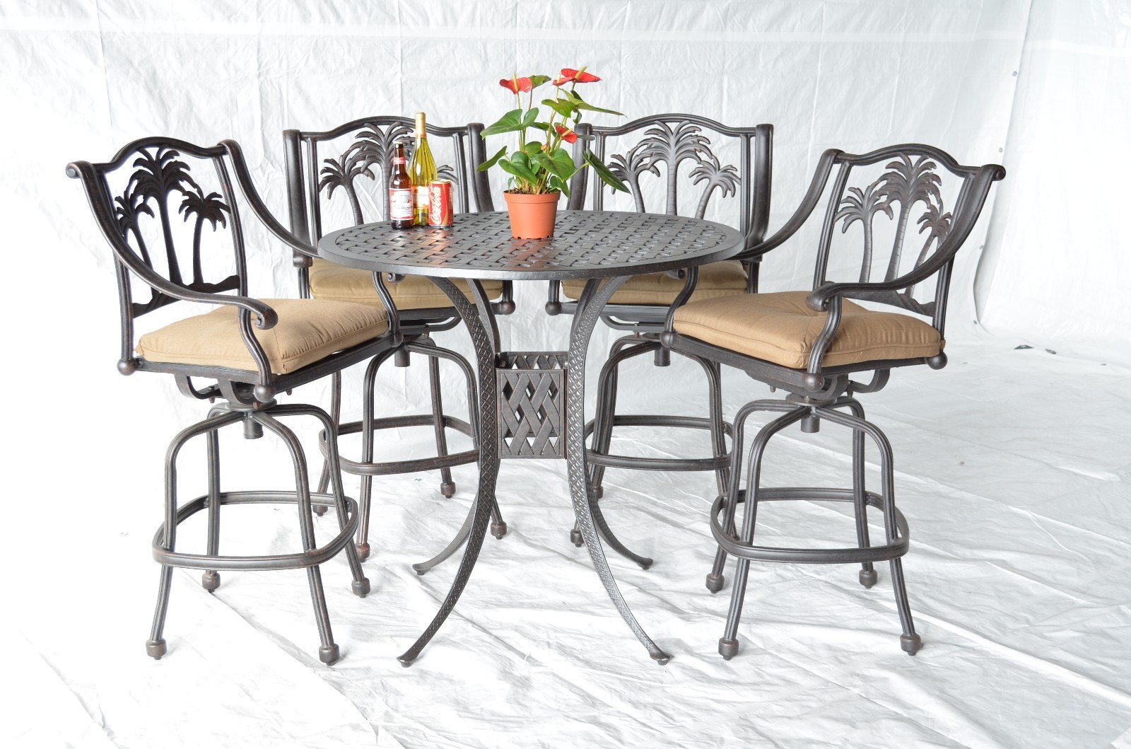 Palm Tree Outdoor Patio Furniture 5pc Set Bar Table 42 Cast Picture 1 Of 12