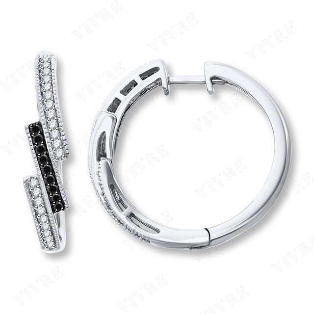 1 3 Carat Diamond 14k White Gold Hoop Earrings Ebay 1 3 Carat Black And White Diamond Look Hoop Earrings In 14k Solid Gold