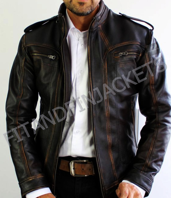 Mens Biker Motorcycle Vintage Distressed Brown Er Winter Leather Mens Biker Motorcycle Vintage Cafe Racer Distressed Brown Real Leather Jacket