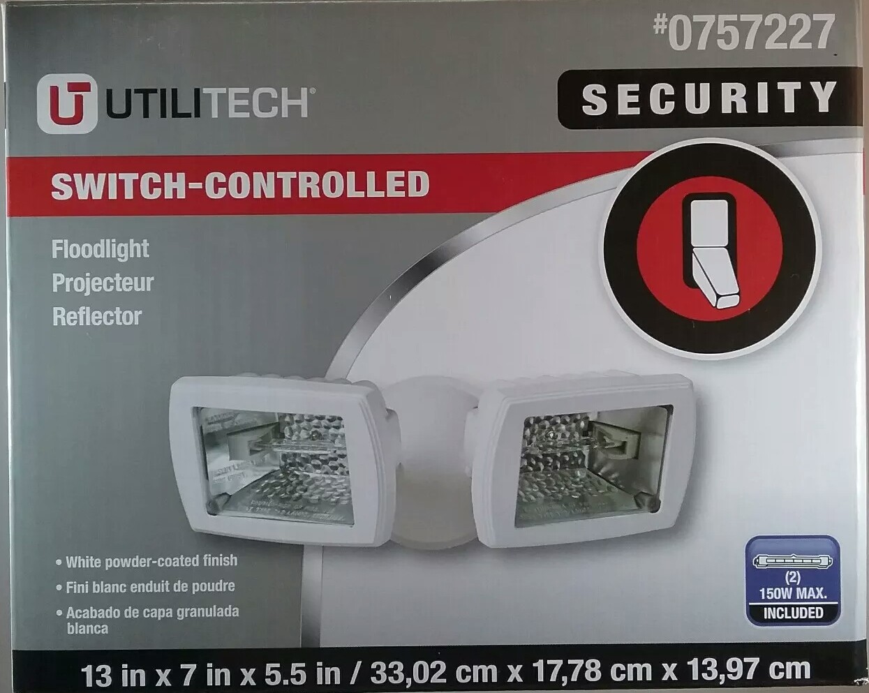 Flood Light 2 Head Halogen Switch Controlled Hardwired White Metal Picture 1 Of 5