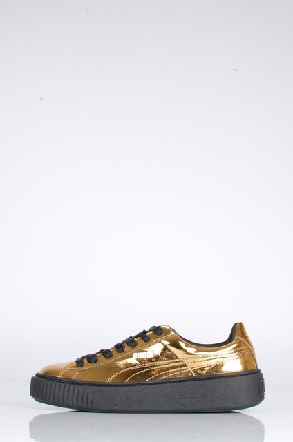 Puma Basket Platform Metallic Gold Scarpe Da Ginnastica Oro Pelle Lucida Puma Basket Platform Metallic Gold Scarpe Da Ginnastica Oro Pelle Lucida