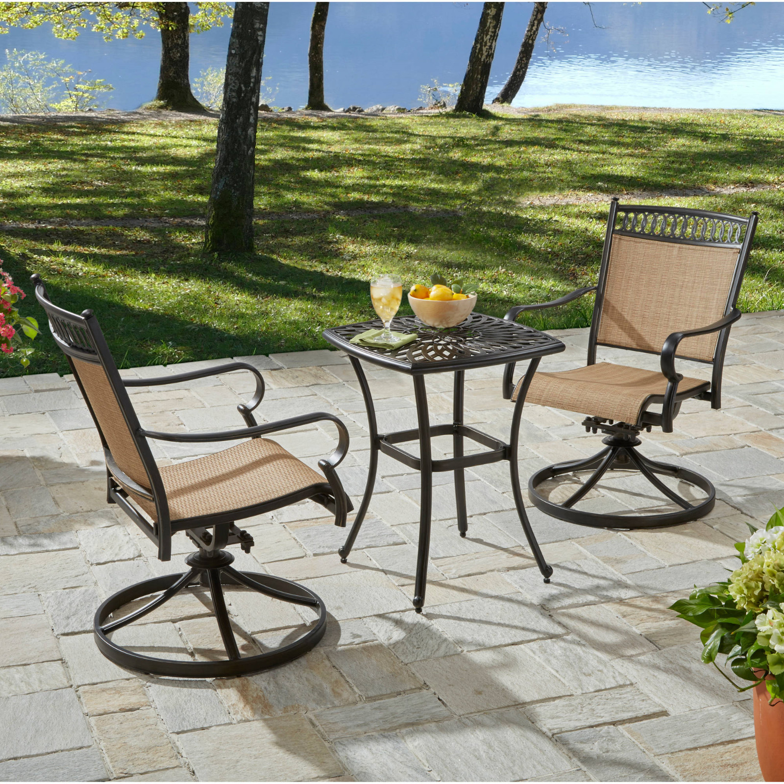 Outdoor Bistro Set 3 Piece Aluminum Swivel Chairs Table Patio Garden Picture 1 Of 8