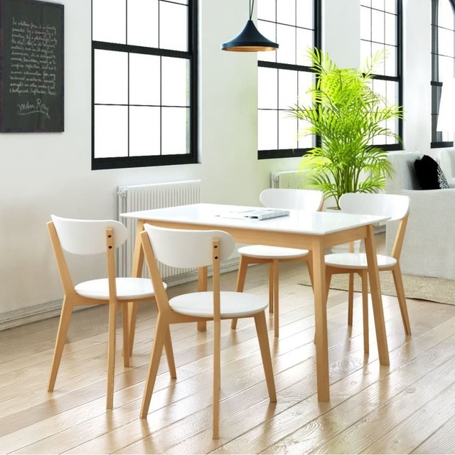 Dining Table And Chairs Wood White Home Furniture 4 Chair Birch Five Piece Wooden Dining Set Table And Chairs Mdf Birch Wood Kitchen Home