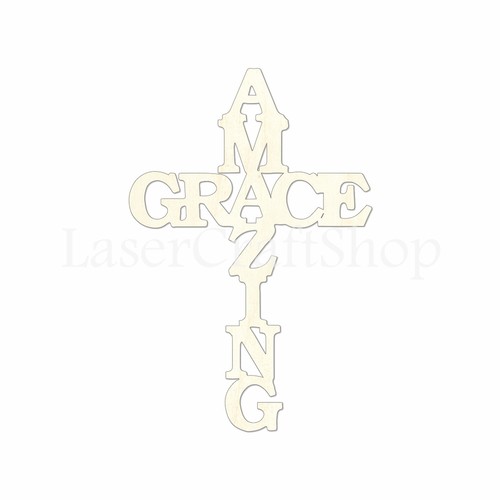Tags Amazing Grace Cross Wooden Cutout Shape, Ornaments Laser Cut #1723