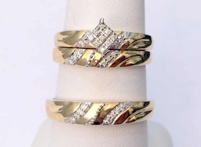 10k yellow gold his her mens woman diamonds wedding ring bands trio bridal set - Wedding Ring Bands For Her 10k yellow gold his her mens woman diamonds wedding ring bands trio bridal set - Wedding Ring Bands For Her
