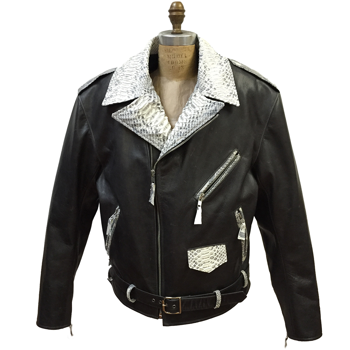 Brand Men S Worn Black Leather Biker Motorcycle Jacket Python Picture 1 Of 4