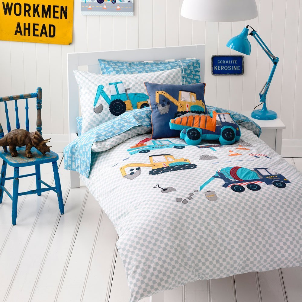 Maketop Excavator Construction Vehicles Trucks Kids Boys Bedding Set Picture 1 Of 2