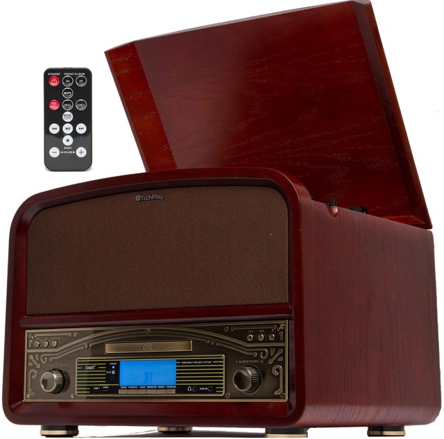 Techplay Tcp9560 Wood 3 Sd Record Cd Player Bluetooth Radio Techplay Tcp9560 Ch High Power 20w Retro Wooden 3 Sd Bluetooth Brand New