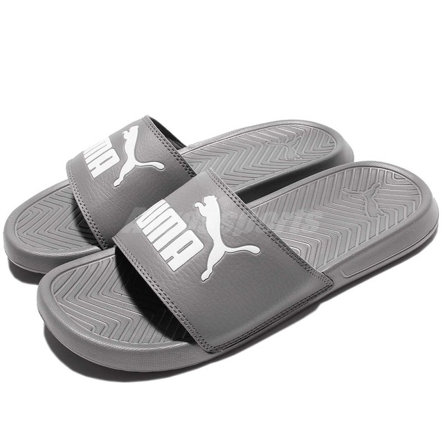 Puma Popcat Big Logo Grey White Men Sandal Slides Slippers 360265 15 Puma Popcat Big Logo Grey White Men Sandal Slides Slippers 360265 15