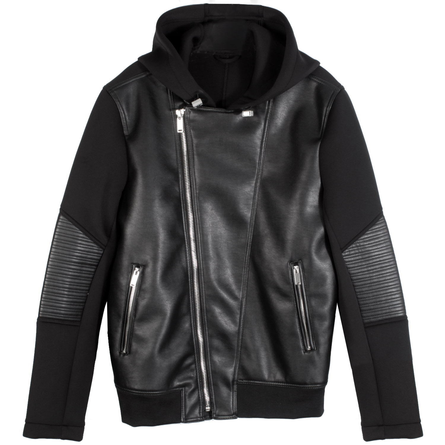 Guess Mix A Hooded Jacket Mens 115au819 Black Leather Zip Picture 1 Of 6