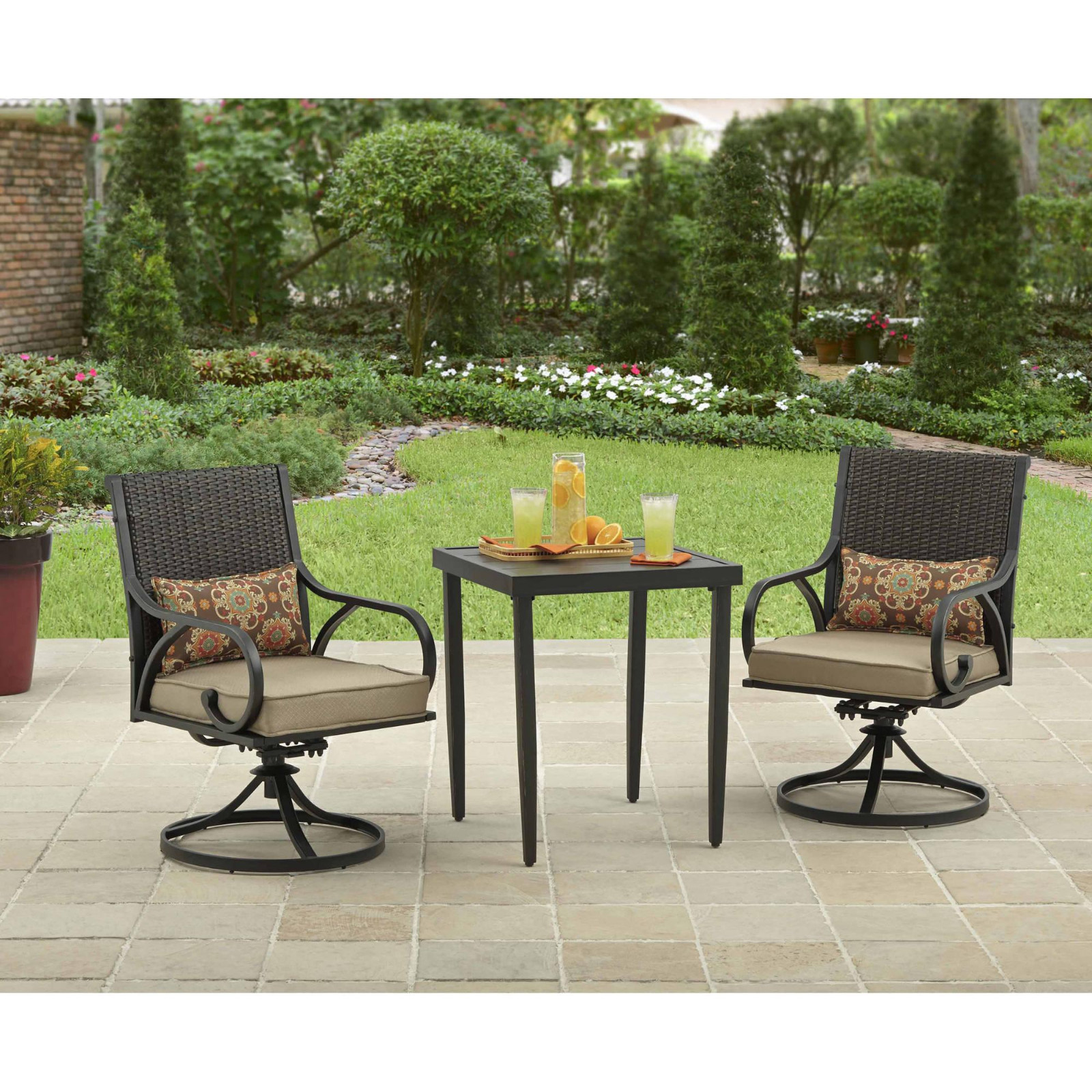 3 Piece Bistro Set Swivel Rocker Chairs With Cushions Outdoor Patio Picture 1 Of 3