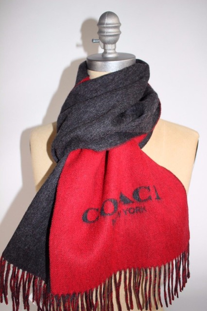 Coach 72x12 Men S Red Charcoal Bi Color Wool Cashmere Logo Nwt Coach 72x12 Men S Red Charcoal Bi Color Wool Cashmere Logo Reversible Scarf