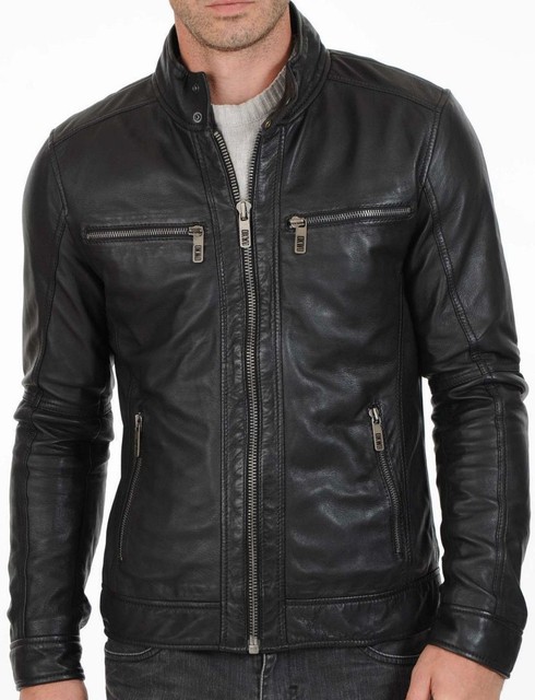 Men Black Real Sheepskin Leather Motorcycle Slim Fit Biker Jacket Men Black Real Sheepskin Leather Motorcycle Slim Fit Biker Jacket