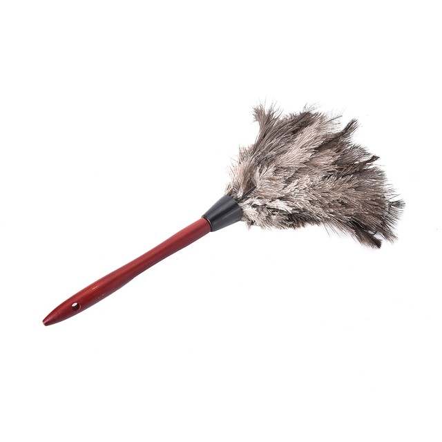 38cm Ostrich Feather Duster Brush Wood Handle Antistatic Natural Grey