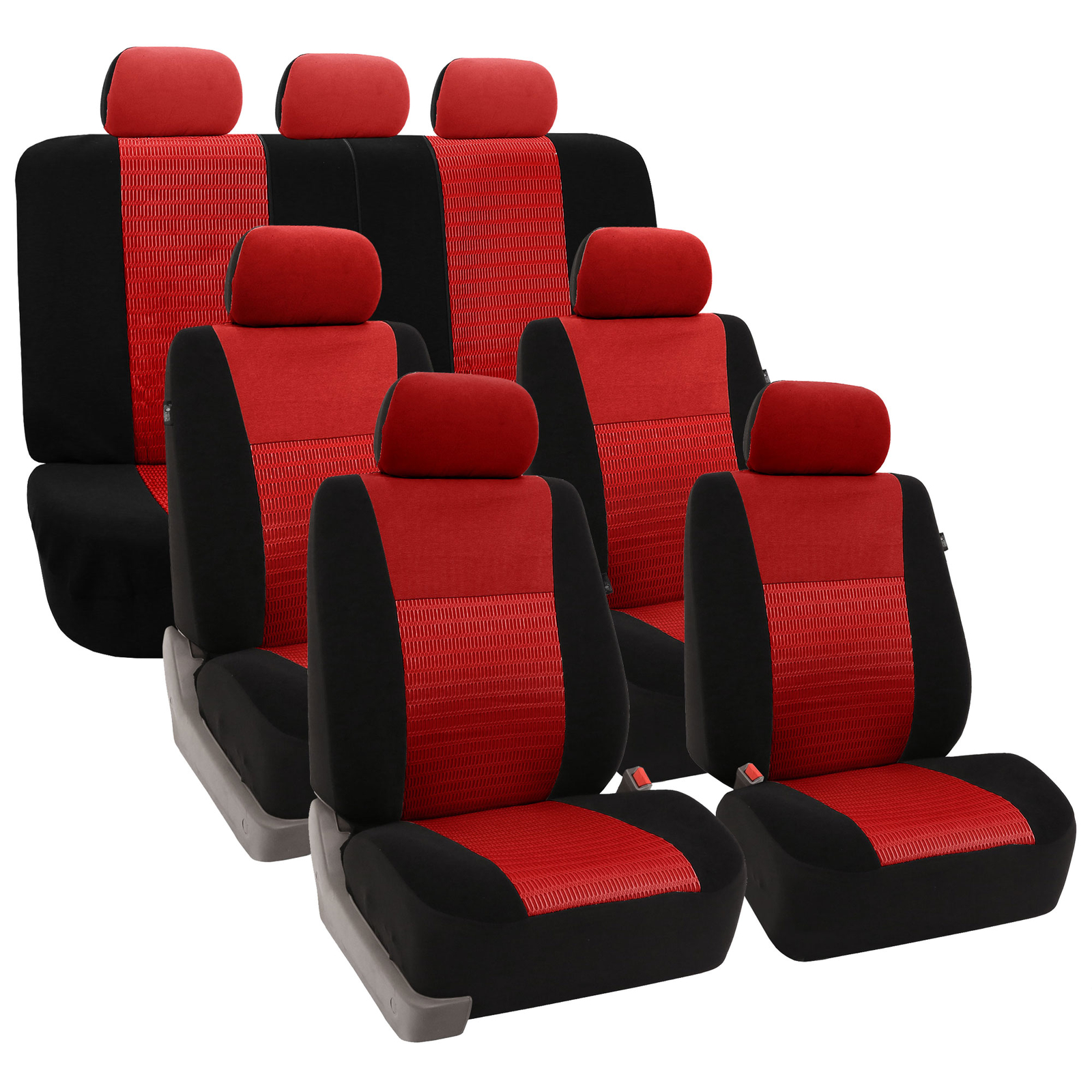 3 Row Seat Cover Full Set For Auto Suv Red Black Airbag Split Picture 1 Of 8