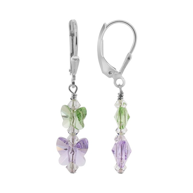 925 Silver Green Purple Erfly Swarovski Elements Crystal Drop 925 Silver Green Purple Erfly Swarovski Elements Crystal Drop Earrings